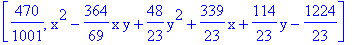 [470/1001, x^2-364/69*x*y+48/23*y^2+339/23*x+114/23*y-1224/23]